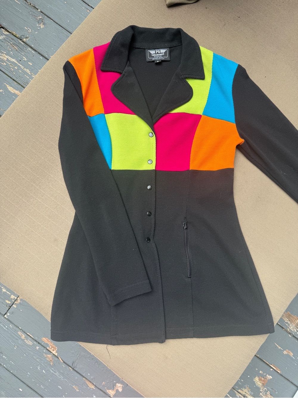 Vintage Black Colorful Jacket Size 6 Button Front
